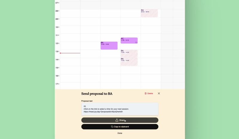 Joy proposing a few session times to send to a client